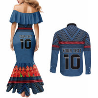 Custom Toa Samoa Rugby Couples Matching Mermaid Dress and Long Sleeve Button Shirt Samoan Warrior Ula Fala Tribal Pattern LT03 - Polynesian Pride