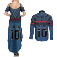 Custom Toa Samoa Rugby Couples Matching Summer Maxi Dress and Long Sleeve Button Shirt Samoan Warrior Ula Fala Tribal Pattern LT03 - Polynesian Pride