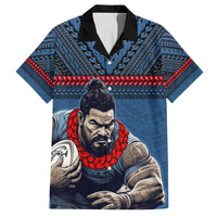 Custom Toa Samoa Rugby Hawaiian Shirt Samoan Warrior Ula Fala Tribal Pattern LT03 Blue - Polynesian Pride