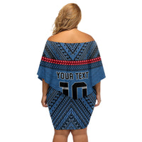 Custom Toa Samoa Rugby Off Shoulder Short Dress Samoan Warrior Ula Fala Tribal Pattern LT03 - Polynesian Pride