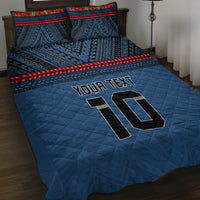 Custom Toa Samoa Rugby Quilt Bed Set Samoan Warrior Ula Fala Tribal Pattern LT03 Blue - Polynesian Pride