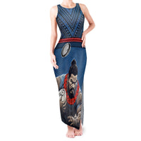 Custom Toa Samoa Rugby Tank Maxi Dress Samoan Warrior Ula Fala Tribal Pattern LT03 Women Blue - Polynesian Pride