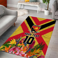 Custom Papua New Guinea Rugby Area Rug Bird of Paradise and Hibiscus Polynesian Pattern Yellow Color