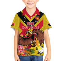 Custom Papua New Guinea Rugby Kid Hawaiian Shirt Bird of Paradise and Hibiscus Polynesian Pattern Yellow Color LT03