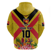Custom Papua New Guinea Rugby Zip Hoodie Bird of Paradise and Hibiscus Polynesian Pattern Yellow Color LT03