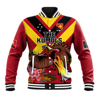 Custom Papua New Guinea Rugby Baseball Jacket Bird of Paradise and Hibiscus Polynesian Pattern Red Color LT03 Unisex Red - Polynesian Pride
