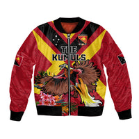Custom Papua New Guinea Rugby Bomber Jacket Bird of Paradise and Hibiscus Polynesian Pattern Red Color LT03 Unisex Red - Polynesian Pride
