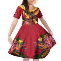 Custom Papua New Guinea Rugby Family Matching Tank Maxi Dress and Hawaiian Shirt Bird of Paradise and Hibiscus Polynesian Pattern Red Color LT03