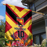 Custom Papua New Guinea Rugby Garden Flag Bird of Paradise and Hibiscus Polynesian Pattern Red Color LT03 - Polynesian Pride