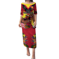 Custom Papua New Guinea Rugby Puletasi Bird of Paradise and Hibiscus Polynesian Pattern Red Color LT03 Long Dress Red - Polynesian Pride