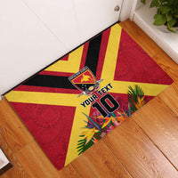 Custom Papua New Guinea Rugby Rubber Doormat Bird of Paradise and Hibiscus Polynesian Pattern Red Color LT03 Red - Polynesian Pride
