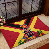 Custom Papua New Guinea Rugby Rubber Doormat Bird of Paradise and Hibiscus Polynesian Pattern Red Color LT03 - Polynesian Pride