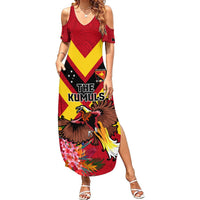 Custom Papua New Guinea Rugby Summer Maxi Dress Bird of Paradise and Hibiscus Polynesian Pattern Red Color LT03 Women Red - Polynesian Pride