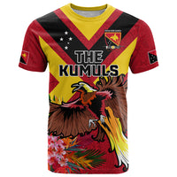 Custom Papua New Guinea Rugby T Shirt Bird of Paradise and Hibiscus Polynesian Pattern Red Color LT03