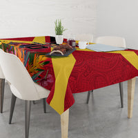 Custom Papua New Guinea Rugby Tablecloth Bird of Paradise and Hibiscus Polynesian Pattern Red Color LT03 - Polynesian Pride
