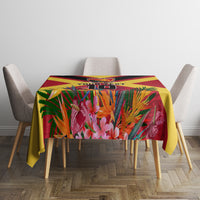 Custom Papua New Guinea Rugby Tablecloth Bird of Paradise and Hibiscus Polynesian Pattern Red Color LT03 - Polynesian Pride