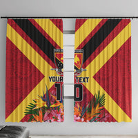 Custom Papua New Guinea Rugby Window Curtain Bird of Paradise and Hibiscus Polynesian Pattern Red Color LT03 With Hooks Red - Polynesian Pride