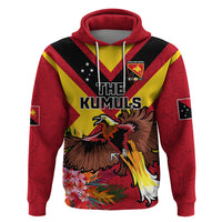 Custom Papua New Guinea Rugby Zip Hoodie Bird of Paradise and Hibiscus Polynesian Pattern Red Color LT03