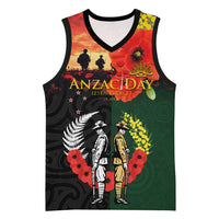New Zealand and Australia ANZAC Day Basketball Jersey Lest We Forget Indigenous and Maori Pattern LT03 Unisex Multicolor - Polynesian Pride