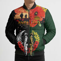 New Zealand and Australia ANZAC Day Bomber Puffer Jacket Lest We Forget Indigenous and Maori Pattern LT03 - Polynesian Pride