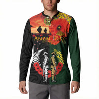 New Zealand and Australia ANZAC Day Button Sweatshirt Lest We Forget Indigenous and Maori Pattern LT03 - Polynesian Pride