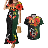 New Zealand and Australia ANZAC Day Couples Matching Mermaid Dress and Hawaiian Shirt Lest We Forget Indigenous and Maori Pattern