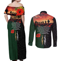 New Zealand and Australia ANZAC Day Couples Matching Off Shoulder Maxi Dress and Long Sleeve Button Shirt Lest We Forget Indigenous and Maori Pattern
