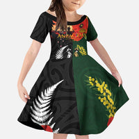 New Zealand and Australia ANZAC Day Family Matching Off Shoulder Short Dress and Hawaiian Shirt Lest We Forget Indigenous and Maori Pattern