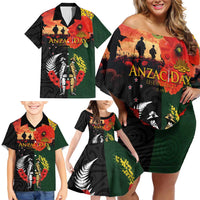 New Zealand and Australia ANZAC Day Family Matching Off Shoulder Short Dress and Hawaiian Shirt Lest We Forget Indigenous and Maori Pattern