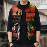 New Zealand and Australia ANZAC Day Sleeveless Puffer Jacket Lest We Forget Indigenous and Maori Pattern LT03 - Polynesian Pride