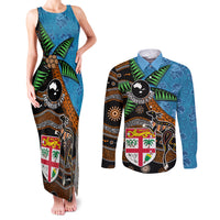 Fiji and Australia Couples Matching Tank Maxi Dress and Long Sleeve Button Shirt Fijian and Aboriginal mix Culture