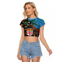 Fiji and Australia Raglan Cropped T Shirt Fijian and Aboriginal mix Culture