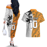 Custom Fiji and Australia Rugby Couples Matching Off The Shoulder Long Sleeve Dress and Hawaiian Shirt Tapa Mix Aboriginal Pattern Half Style