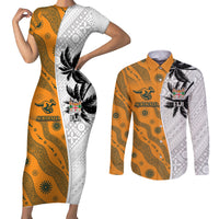 Custom Fiji and Australia Rugby Couples Matching Short Sleeve Bodycon Dress and Long Sleeve Button Shirt Tapa Mix Aboriginal Pattern Half Style