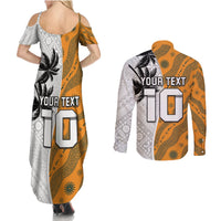 Custom Fiji and Australia Rugby Couples Matching Summer Maxi Dress and Long Sleeve Button Shirt Tapa Mix Aboriginal Pattern Half Style LT03 - Polynesian Pride