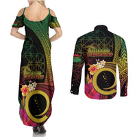 Vanuatu Independence Day Couples Matching Summer Maxi Dress and Long Sleeve Button Shirt Sand Drawing Melanesian Vibes LT03 - Polynesian Pride