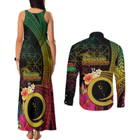 Vanuatu Independence Day Couples Matching Tank Maxi Dress and Long Sleeve Button Shirt Sand Drawing Melanesian Vibes LT03 - Polynesian Pride