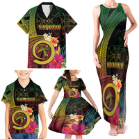 Vanuatu Independence Day Family Matching Tank Maxi Dress and Hawaiian Shirt Sand Drawing Melanesian Vibes