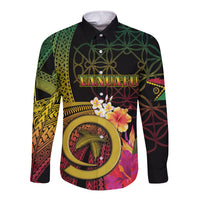 Vanuatu Independence Day Long Sleeve Button Shirt Sand Drawing Melanesian Vibes