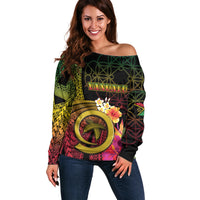 Vanuatu Independence Day Off Shoulder Sweater Sand Drawing Melanesian Vibes