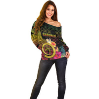 Vanuatu Independence Day Off Shoulder Sweater Sand Drawing Melanesian Vibes