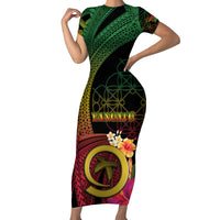 Vanuatu Independence Day Short Sleeve Bodycon Dress Sand Drawing Melanesian Vibes
