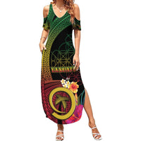Vanuatu Independence Day Summer Maxi Dress Sand Drawing Melanesian Vibes LT03 Women Black - Polynesian Pride