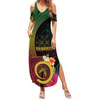 Vanuatu Independence Day Summer Maxi Dress Sand Drawing Melanesian Vibes LT03 Women Black - Polynesian Pride