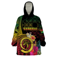 Vanuatu Independence Day Wearable Blanket Hoodie Sand Drawing Melanesian Vibes LT03 One Size Black - Polynesian Pride
