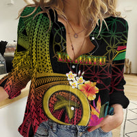 Vanuatu Independence Day Women Casual Shirt Sand Drawing Melanesian Vibes