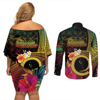 Vanuatu Selebretem 44th Indipendens Dei Couples Matching Off Shoulder Short Dress and Long Sleeve Button Shirt Sand Drawing Melanesian Vibes LT03 - Polynesian Pride