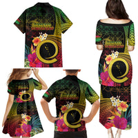 Vanuatu Selebretem 44th Indipendens Dei Family Matching Puletasi and Hawaiian Shirt Sand Drawing Melanesian Vibes