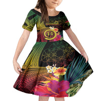 Vanuatu Selebretem 44th Indipendens Dei Kid Short Sleeve Dress Sand Drawing Melanesian Vibes