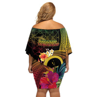 Vanuatu Selebretem 44th Indipendens Dei Off Shoulder Short Dress Sand Drawing Melanesian Vibes LT03 - Polynesian Pride